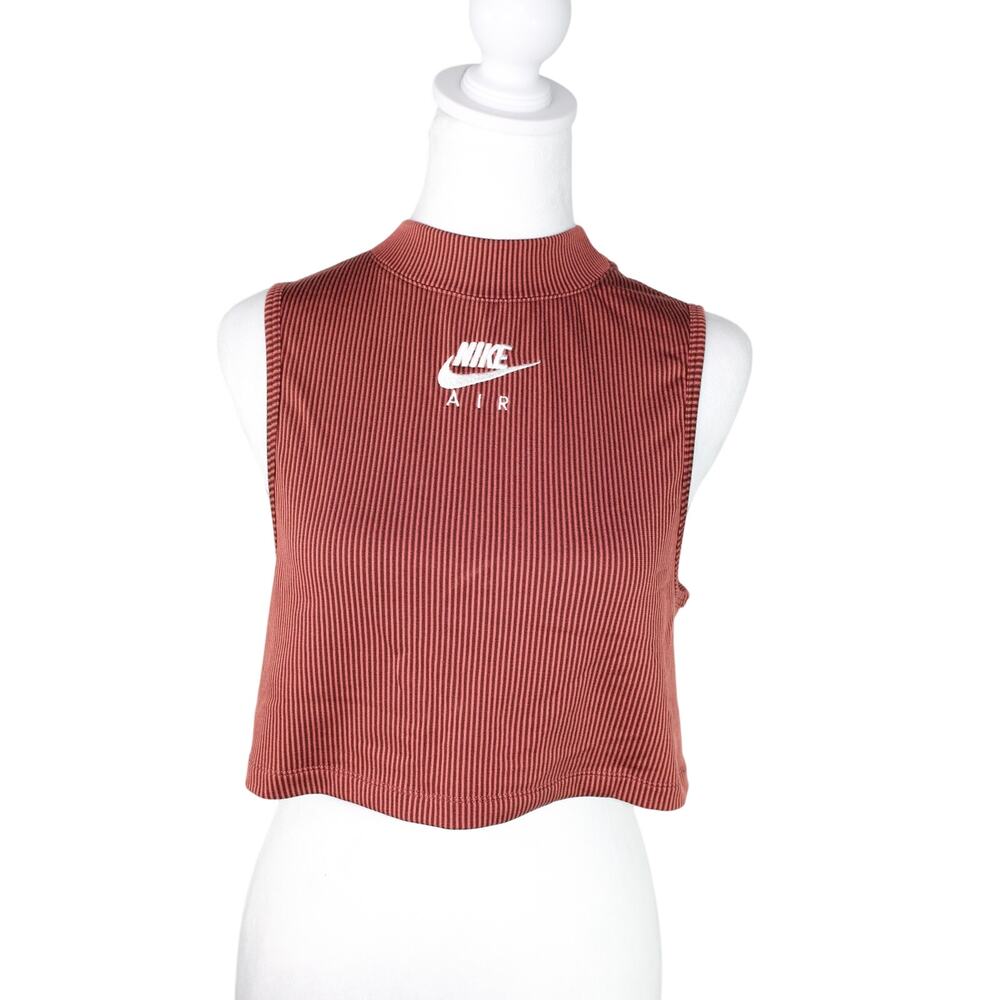 Nike Air Cropped Tank Ribbed Brown Mock Neck Canyon Rust Medium - Picture 2 of 7